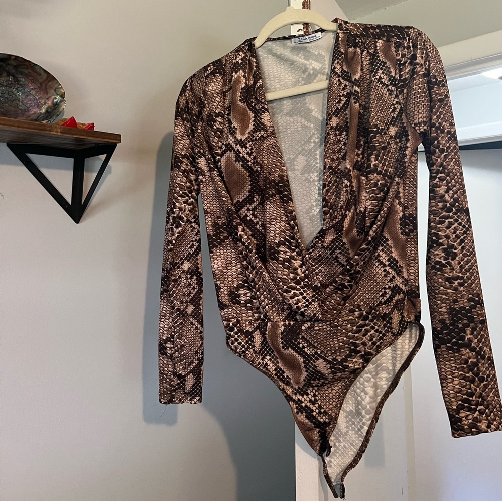 Zara Snakeprint Lowcut Bodysuit